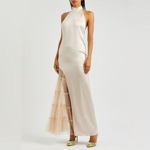 $695 Alice + Olivia Ryn Tulle-Panel Satin Gown size8